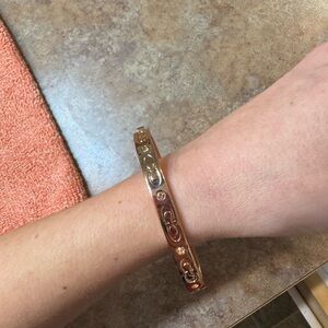 Coach Rose Gold Interlocking-C Slim Bangle with Crystal Accents